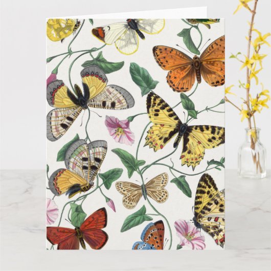 Gevouwen Vintage Kaart van Butterfly (Gele Bloem)