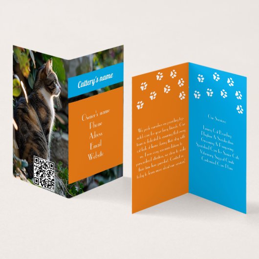  gevouwen Visitekaartje voor cattery (Binnen en buitenkant)