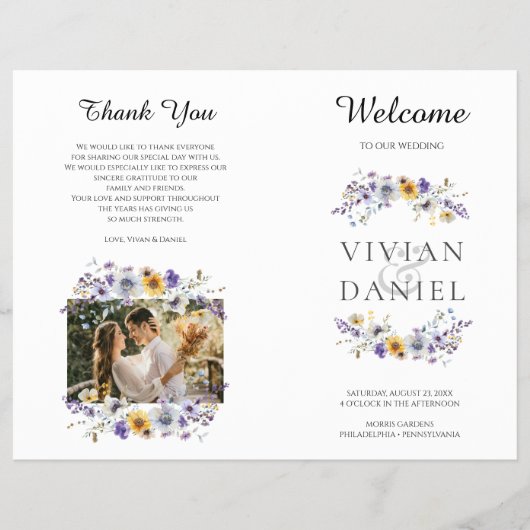 Gevouwen Waterverf Wildbloemen Trouwprogramma Boek Flyer (Voorkant)