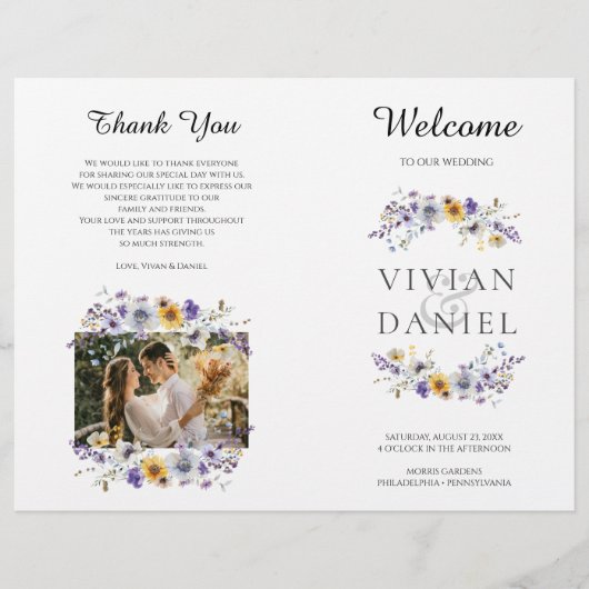 Gevouwen Waterverf Wildbloemen Trouwprogramma Boek Flyer (Voorkant)