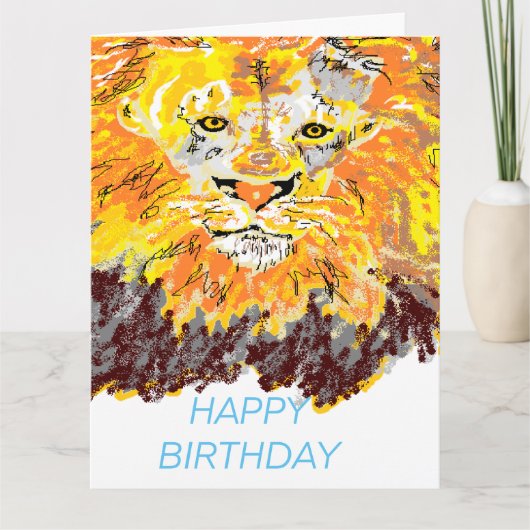 Gevouwen Wenskaart : Birthday Lion Kaart (Voorkant)