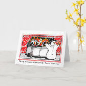 Gevouwen Wenskaart - Dumpster brand sneeuwman Kaart (Gele Bloem)