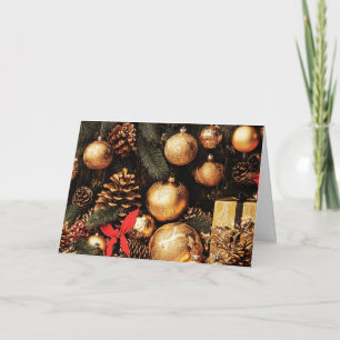 Gevouwen Wenskaart - Gouden Ornamenten en Pinecone Kaart