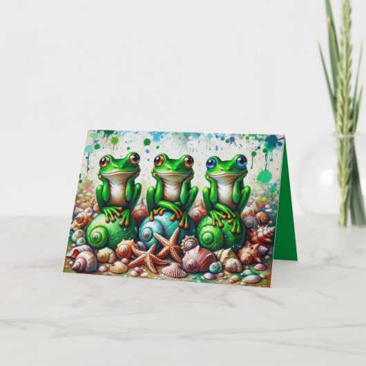 Gevouwen Wenskaart met Drie Kikkers Kaart (Voorkant)