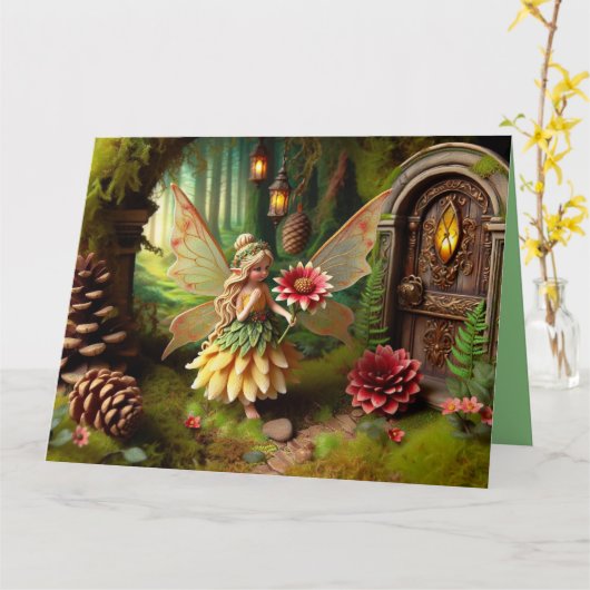 Gevouwen Wenskaart met Garden Fairy Kaart (Gele Bloem)