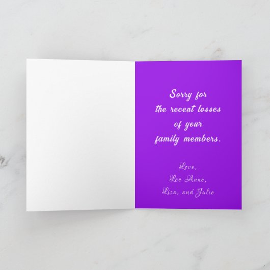 Gevouwen Wenskaart om sympathie te delen Kaart (Binnen)