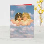 Gevouwen Wenskaart  TWIN ANGELS IN SKY Kaart (Gele Bloem)