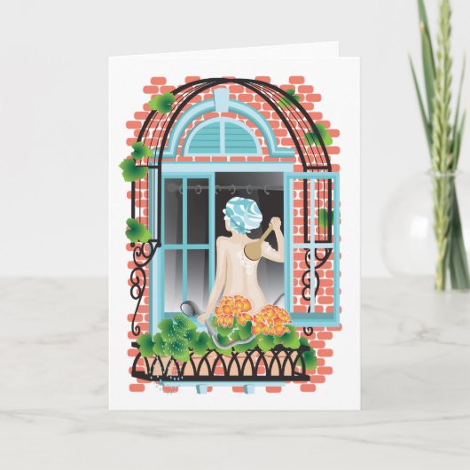 Gevouwen Wenskaart 'Watering Planten' Kaart (Voorkant)