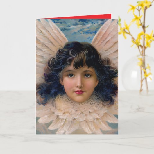 Gevouwen Wenskaarten  ENGEL IN ROOD EN BLAUW Kaart (Gele Bloem)