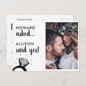 Gevraagd ja naam Geëngageerd RIng Foto Verloving Aankondigingskaart (Voorkant / Achterkant)