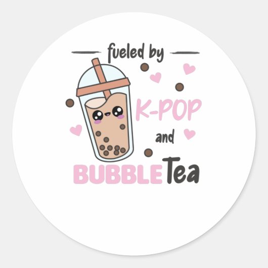 gevuld door K-Pop en bellenthee Kawaii Boba Tea Ronde Sticker (Voorkant)