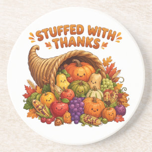 Gevuld Met Dank Cute Thanksgiving Hoorn Des Overvl Zandsteen Onderzetter