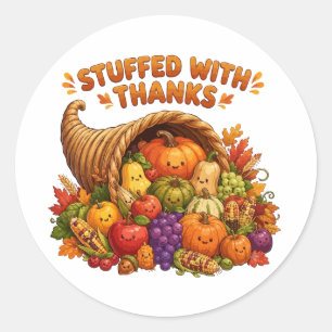 Gevuld Met Dankbaarheid Mooie Thanksgiving Hoorn D Ronde Sticker