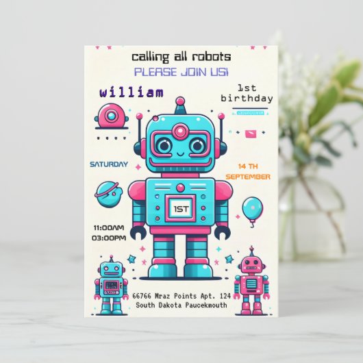 Gevulde Boy Leuke Speelgoed Grappige Robot Eerste Kaart (Staand voorkant)