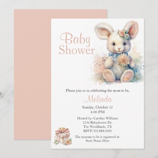 Gevulde Konijn Genderneutraal Baby shower Kaart (Voorkant / Achterkant)