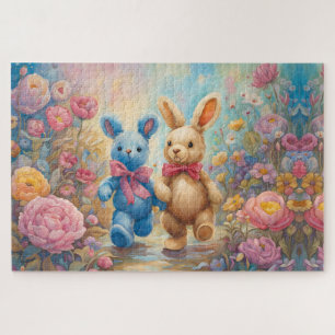 Gevulde konijntjes in een pasteltuin legpuzzel