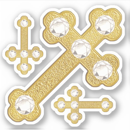 Gevulde kruisen met 5 Faux Diamonds - Contour Sticker (Voorkant)
