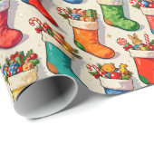 Gevulde sokken cadeaupapier (Rol Hoek)