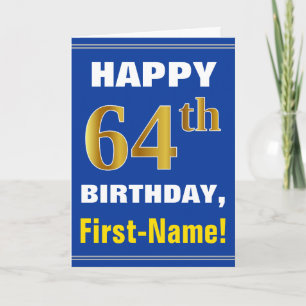 Gewaagd, Blauw, Gouden 64ste Verjaardag Faux met Kaart