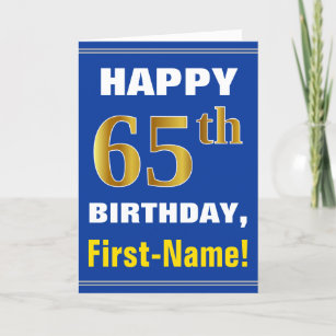 Gewaagd, Blauw, Gouden 65ste Verjaardag Faux met Kaart