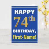 Gewaagd, Blauw, Gouden 74ste Verjaardag Faux met Kaart (Gele Bloem)