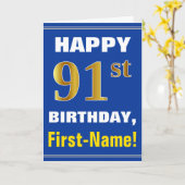 Gewaagd, Blauw, Gouden 91ste Verjaardag Faux met Kaart (Gele Bloem)