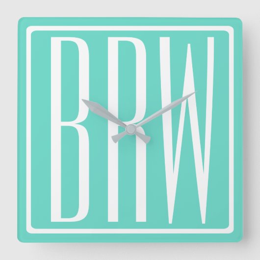 Gewaagd Modern Monogram | van 3 Initialen Wit op Vierkante Klok (Voorkant)