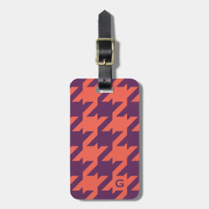 Gewaagd modern paars oranje houndstoothmonogram bagagelabel