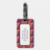 Gewaagd modern paars oranje houndstoothmonogram bagagelabel (Achterkant verticaal)