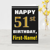 Gewaagd, Zwart, Gouden 51ste Verjaardag Faux met Kaart (Gele Bloem)