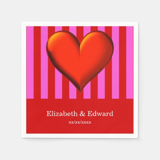Gewaagde Hete Roze, Rode Strepen, Rood MetaalHart Servet (Voorkant)