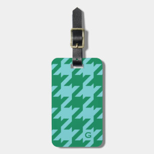 Gewaagde moderne groenachtig blauwe houndstooth me bagagelabel