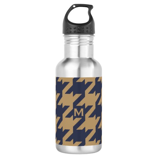 Gewaagde moderne marine bruine houndstooth met waterfles (Voorkant)