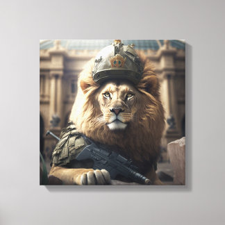 Gewapend leeuwenweb canvas afdruk