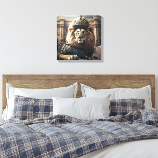 Gewapend leeuwenweb canvas afdruk (Insitu (Slaapkamer))