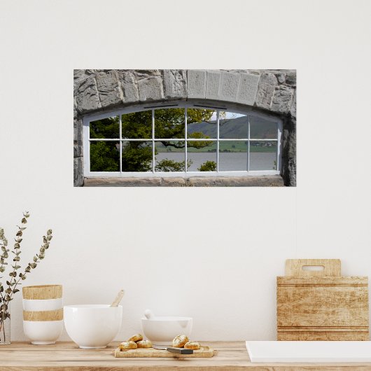 Gewapend Venster met Uitzicht van een Loch Poster (Keuken)