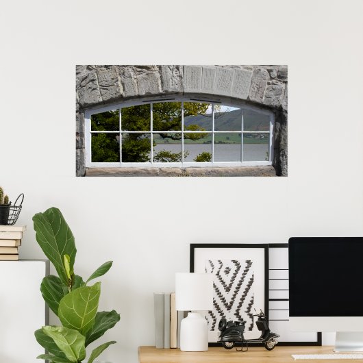 Gewapend Venster met Uitzicht van een Loch Poster (Thuiskantoor)