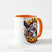 Gewapende Bunny en Turtle Duel Koop mij een koffie Mok (Voorkant rechts)