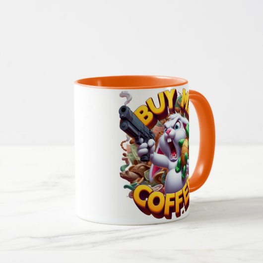 Gewapende Bunny en Turtle Duel Koop mij een koffie Mok (Voorkant rechts)