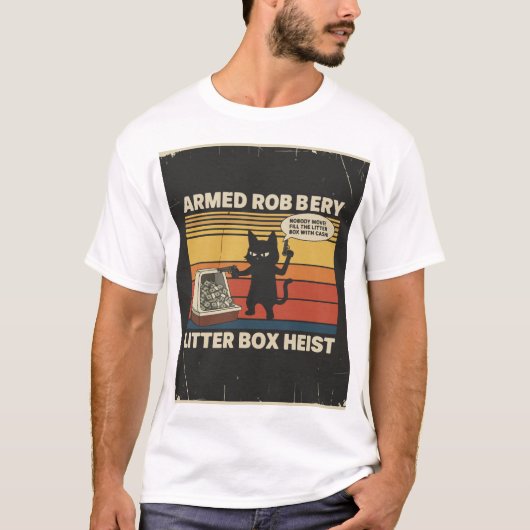 Gewapende Overval Kat" Ontwerp T-shirt (Voorkant)