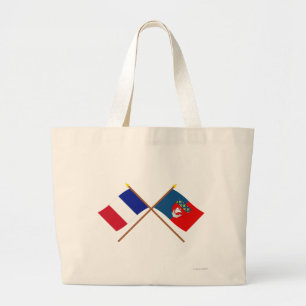 Gewapende vlaggen van Frankrijk en Parijs Grote Tote Bag