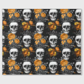 Gewas Skulls met Oranje Rozen Cadeaupapier (Vlak)