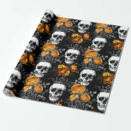 Gewas Skulls met Oranje Rozen Cadeaupapier