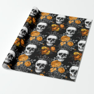 Gewas Skulls met Oranje Rozen Cadeaupapier