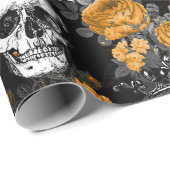 Gewas Skulls met Oranje Rozen Cadeaupapier (Rol Hoek)