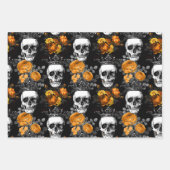 Gewas Skulls met Oranje Rozen Inpakpapier Vel (Voorkant 2)