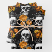Gewas Skulls met Oranje Rozen Inpakpapier Vel (In situ)