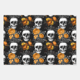 Gewas Skulls met Oranje Rozen Inpakpapier Vel