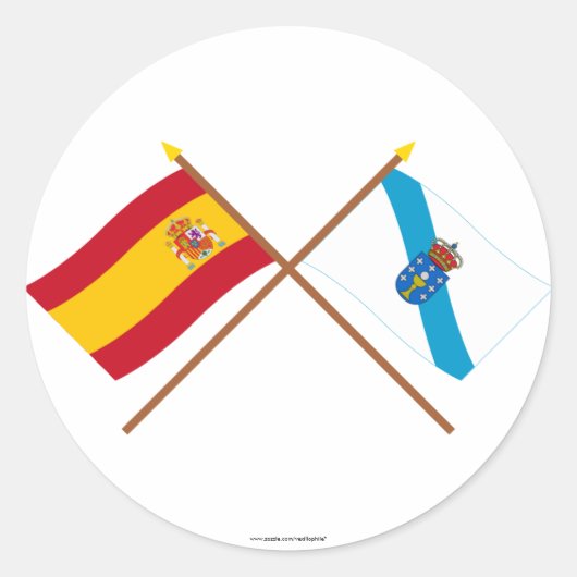 Gewasemde vlaggen van Spanje en Galicië Ronde Sticker (Voorkant)