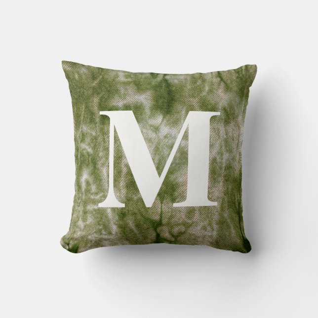 Gewassen denim ontwerp #3 met Monogram Kussen (Voorkant)